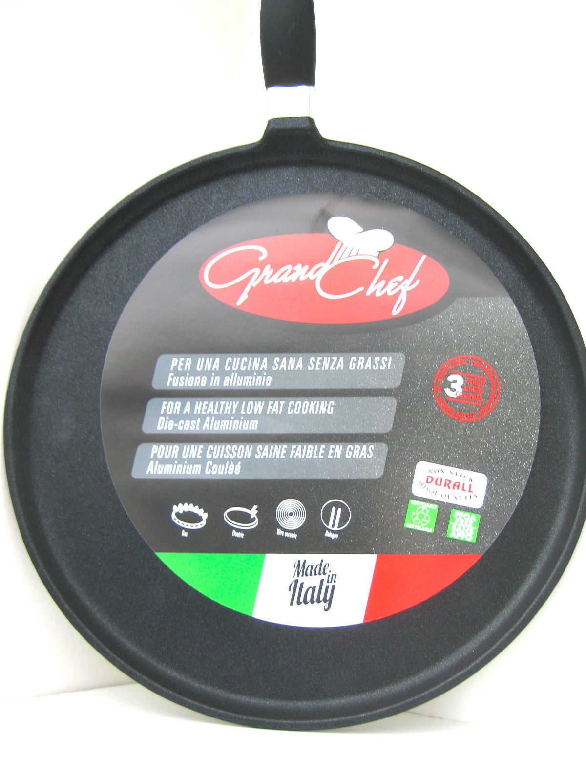 NEW ROCH GUSS Grand Chef Cast Aluminum Flat Crepe Pan Made in ITALY 28