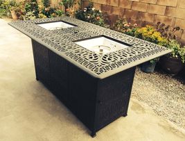 Fire pit propane bar table set 7 piece outdoor cast aluminum Palm Tree bar stool image 4