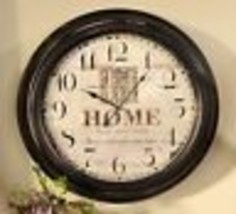 Large Wall Clock Round Iron Frame with Glass Front Vintage Look 23" Diameter