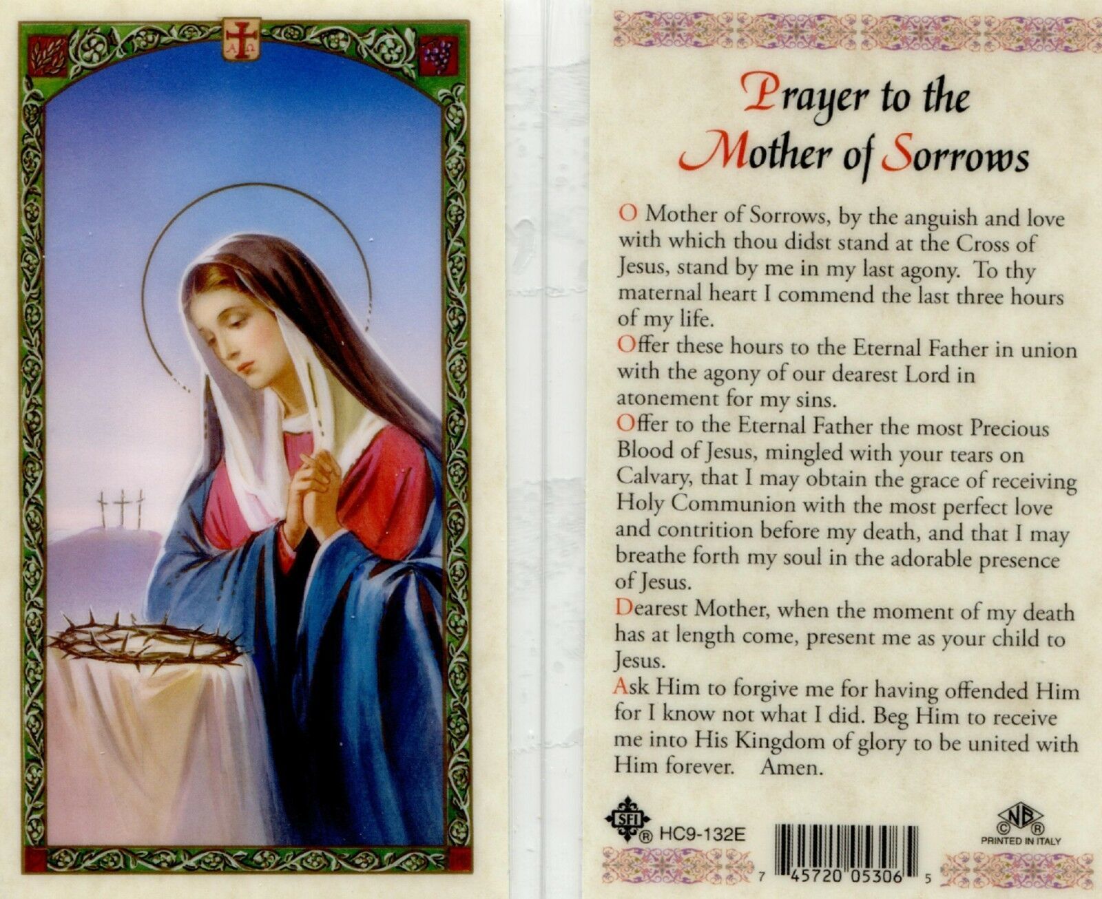 Prayer To The Mother Of Sorrows Holy Card - Item Eb515 - Laminated 