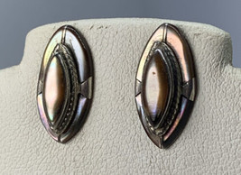 Zuni Sterling Silver 925 Brown White Mother Of Pearl Natural Stone Earri... - $92.34