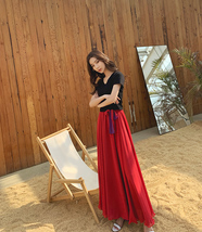 Women High Waist Floor Length Chiffon Skirt Purple Red Chiffon Bridesmaid Skirt  image 6