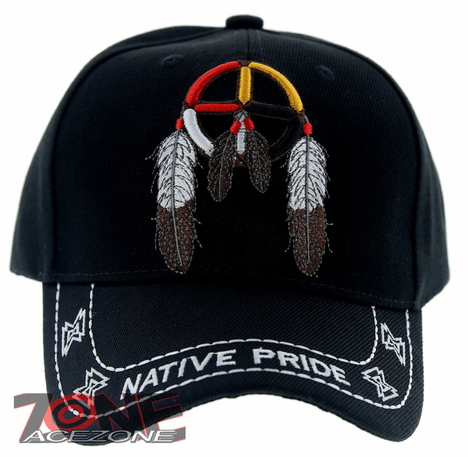 NEW! NATIVE PRIDE INDIAN AMERICAN MEDICINE WHEEL HOOP FEATHER CAP HAT