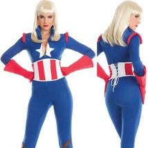 American Hero Costume Star Print Jumpsuit Mini Shield Headband Captain 9144 American Hero Costume Star Print Jumpsuit Mini Shield Headband Captain 9144