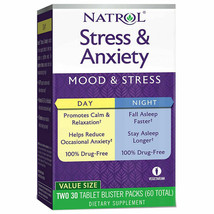 Natrol Stress &amp; Anxiety, Day &amp; Night, Two 30 Tablet Blister Packs (60 To... - $18.31