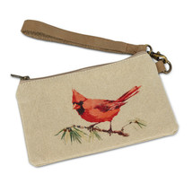 Cardinal Zip Pouch with Leather Carrying Strap Flax Color w Zipper Closure Lined image 2