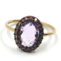 18K ROSE GOLD FLOWER RING PURPLE CUSHION OVAL CRYSTAL, CUBIC ZIRCONIA FRAME image 1
