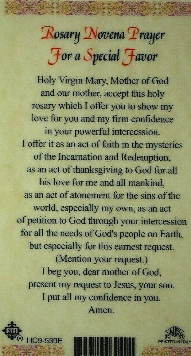 Rosary Novena Prayer For A Special Favor - EB277 - Prayer Card Holy