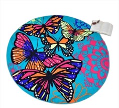 Beach Towel Butterfly Design 59" Diameter Round Soft Teal Background Polyester 