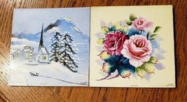 2 Ceramic Tiles Art Summer Flowers Winter Mountain Snow, Trademark KY Ja... - $25.99