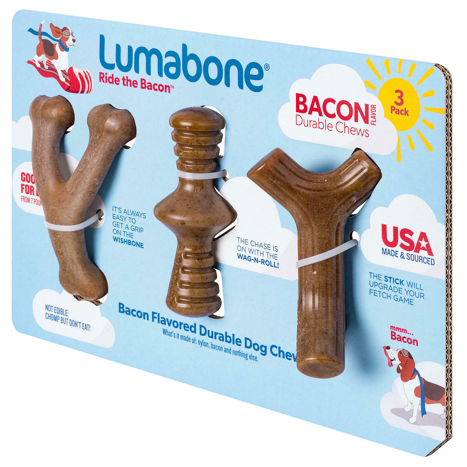 Lumabone Durable Chew Toys, Bacon Flavored (3 pk.) - Dog Chews & Treats