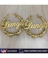 Custom Personalized Name Bamboo Hoop Earring 18k Gold Fashion Style Jewe... - $21.49+