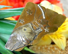 Vintage Large Mouth Bass Fish Brooch Pin Mixed Metal Signed 1992 Sport - $39.95