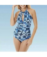 NWT Dreamsuit Miracle Slimming High Neck Blue Floral One Piece Swimsuit ... - $24.69