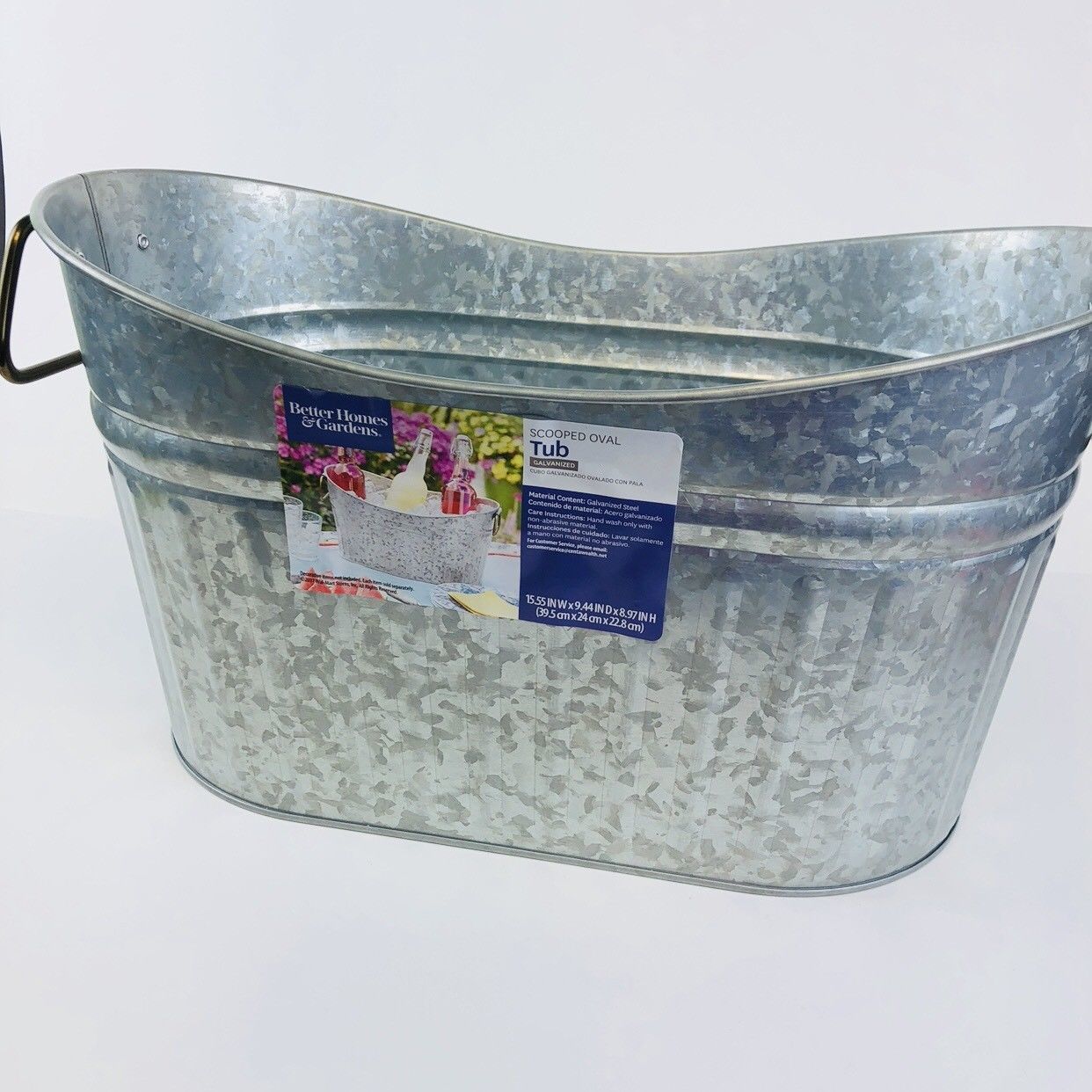 Better Homes & And Gardens Galvanized Steel Long Oval Scooped Tub NEW