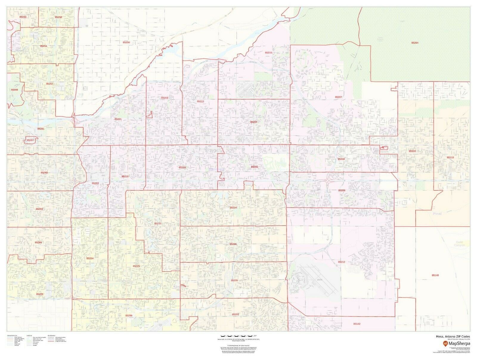 Mesa, Arizona ZIP Codes Laminated Wall Map (MSH) - US