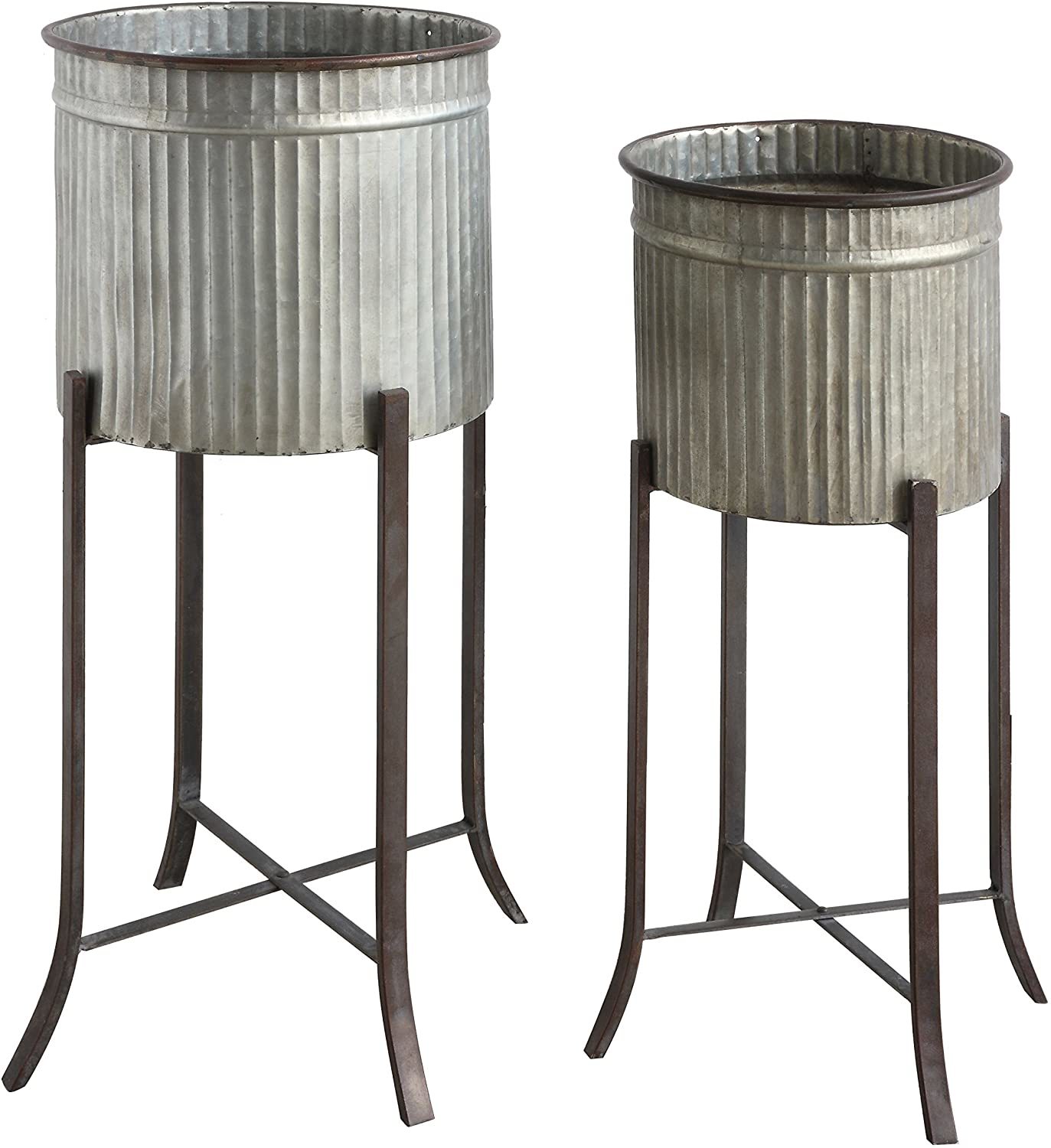 Creative Co-Op Corrugated Metal Planters on Stands (Set of 2 Sizes), Silver, 2 - $130.99