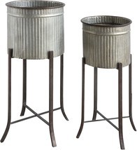 Creative Co-Op Corrugated Metal Planters on Stands (Set of 2 Sizes), Sil... - $173.99