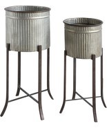 Creative Co-Op Corrugated Metal Planters on Stands (Set of 2 Sizes), Sil... - $155.99