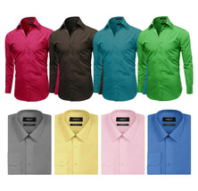 Omega Italy Men's Slim Fit Classic Button Up Long Sleeve Solid Color Dress Shirt