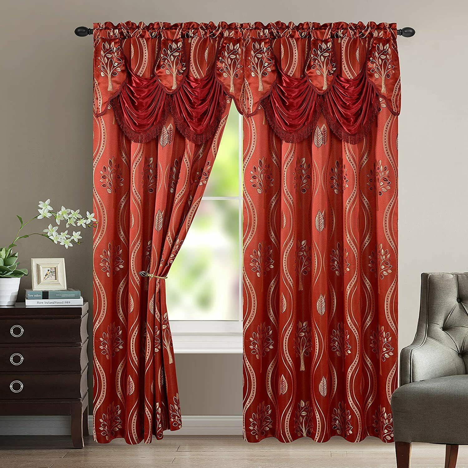 Set 2 Curtains Drapes 54" x 84" Valance Luxury Victorian Shabby Chic