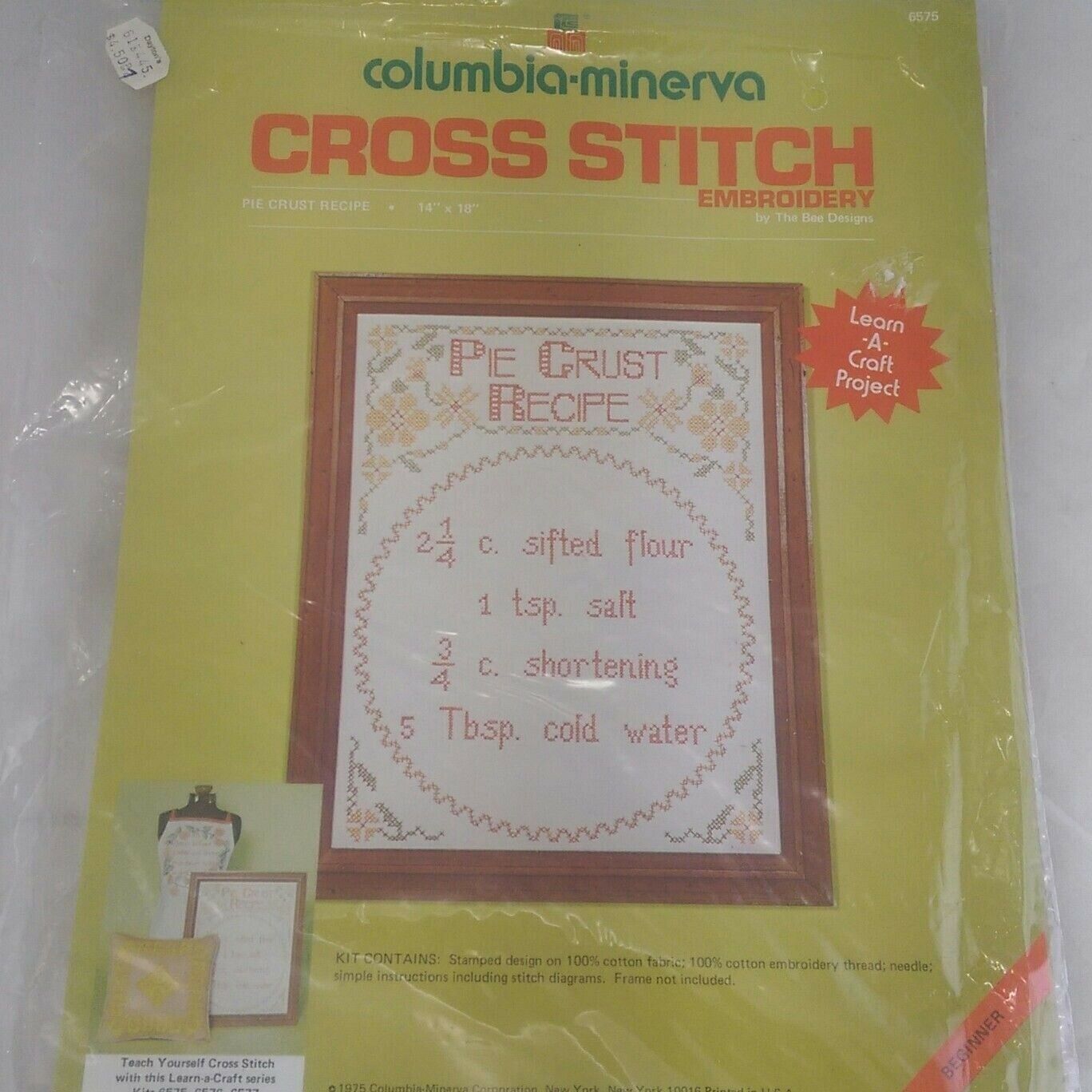 Stamped Cross Stitch Embroidery Kit Pie Crust Recipe Columbia-Minerva 1975 - $19.79