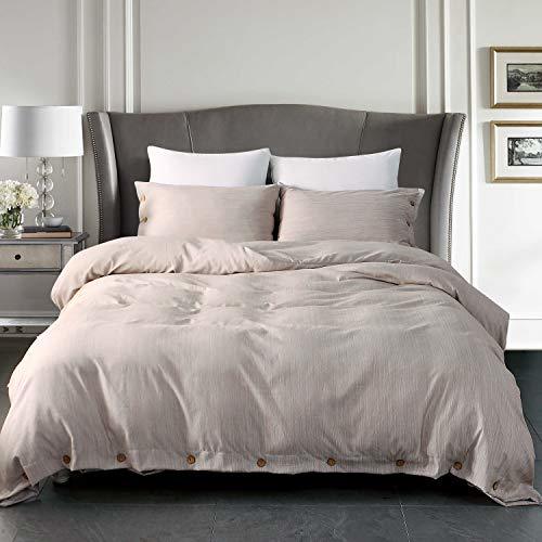 JELLYMONI Light Khaki Duvet Cover Set,3 Piece Luxury Button Bedding Set ...