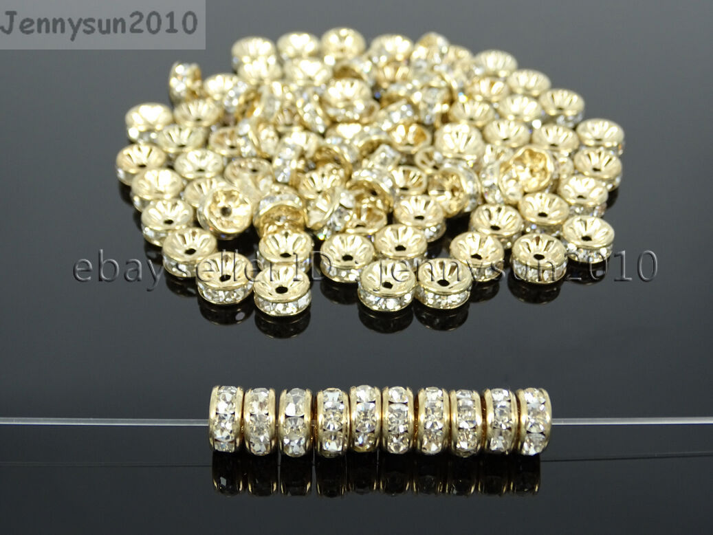 Czech Crystal Rhinestone Light Rose Gold Rondelle Spacer Beads 4mm 6mm 8mm 10mm