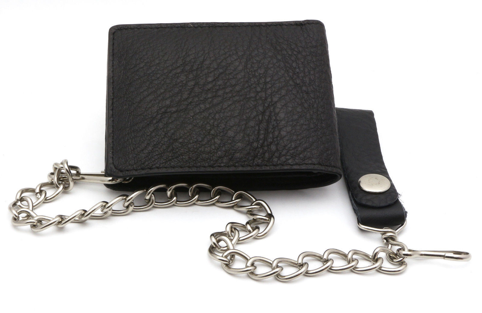 Bifold Black Genuine Leather Wallet with Scale Texture Design with a Chain - Wallets