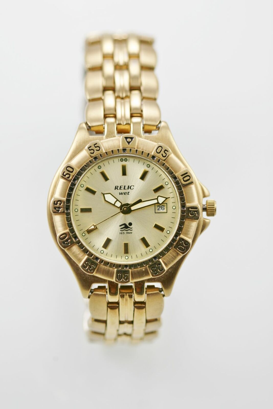 Relic Wet Watch Men Date Stainless Steel Gold Battery 50m Water Resistant Quartz Wristwatches