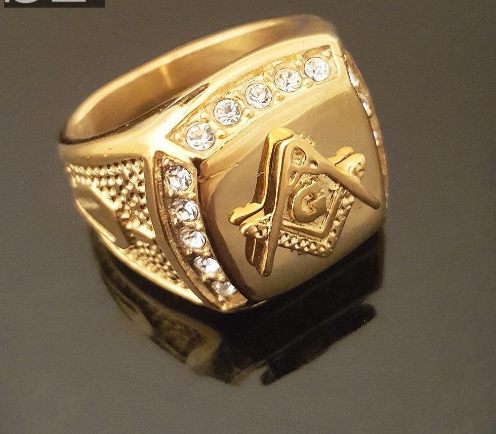 Men's 0.18 Ct Cubic Zirconia Dia Masonic Freemason Pinky Ring 14K ...