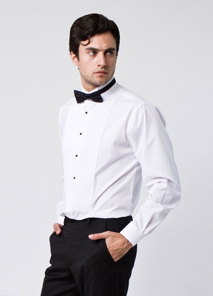 Marquis wing tip collar tuxedo shirt with bow tie - Dress Shirts