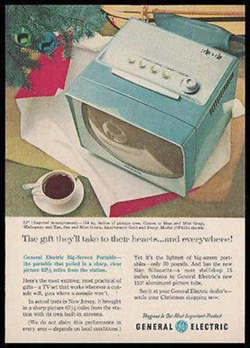Primary image for BLUE GE Portable Modern Design Television 1957 Photo AD