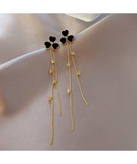 Four Leaf Clover - Lucky Clover  Korean Style Earring Black with Gold - $11.99