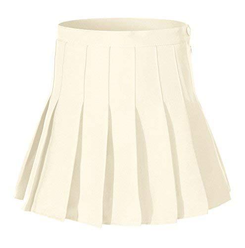 Girls High Waist Pleated Short Skirts Cheerleader Costumes (S,Khaki)