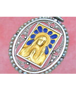 ANTIQUE DIAMOND BLUE PLIQUE-A-JOUR PRAYING VIRGIN MARY RELIGIOUS PENDANT... - £998.09 GBP