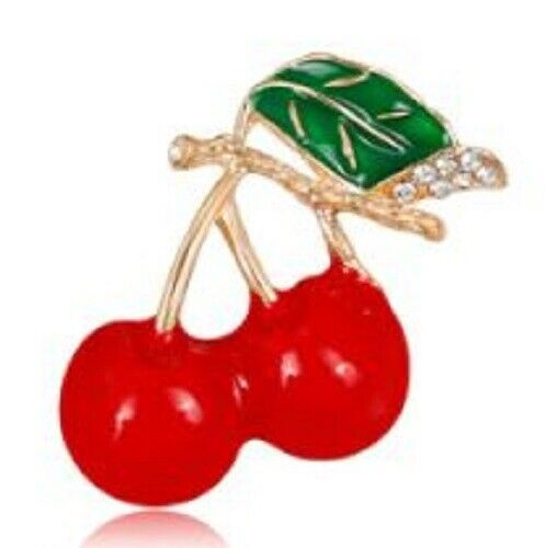 Primary image for Stunning Diamonte Gold Plated Vintage Look Red Cherry Christmas Brooch Cake PIN