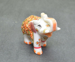 2&quot; White Marble Hand Carving &amp; Painting Elephant Sculpture Collectible G... - $37.95