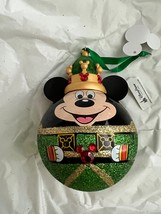Disney Parks Green Nutcracker Mickey Mouse Glass Ball Ornament NEW image 1