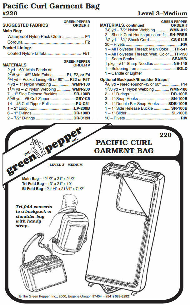 Primary image for Pacific Curl Garment Bag Luggage #220 Sewing Pattern (Pattern Only) gp220