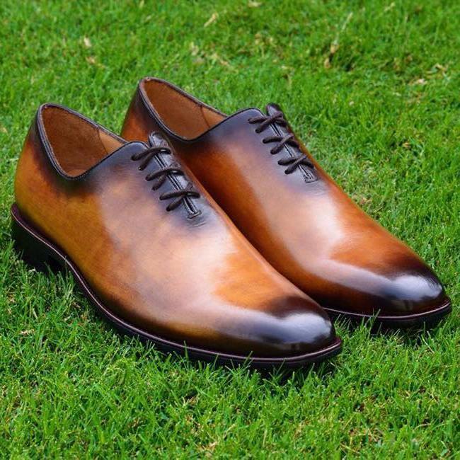 New Handmade Men Whole Cut deep camel colour with black burnishing Formal shoes