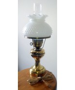 Vintage UNDERWRITERS LABORATORIES Brass Hurricane Lamp w/ Hobnail Glass Shade - $93.10