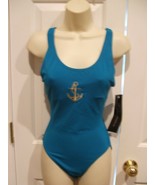 NWT EXPRESSION Swimsuit Women&#39;s turquoise NAUTICAL One Piece tank Swimsu... - $30.69