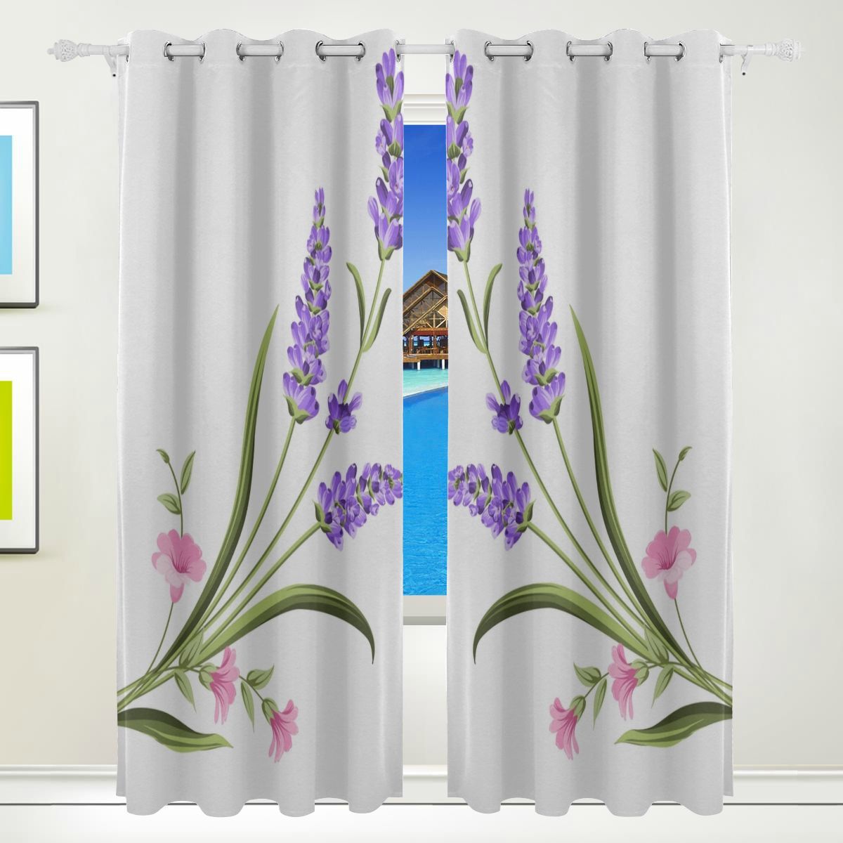 Pretty Window Curtains Charming Romantic Purple Lavender Print Curtain ...