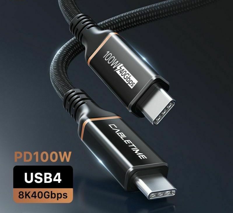 Thunderbolt 4 PD 100W USB 4 Cable Certified 8K 40Gbps Type C Fast Charge