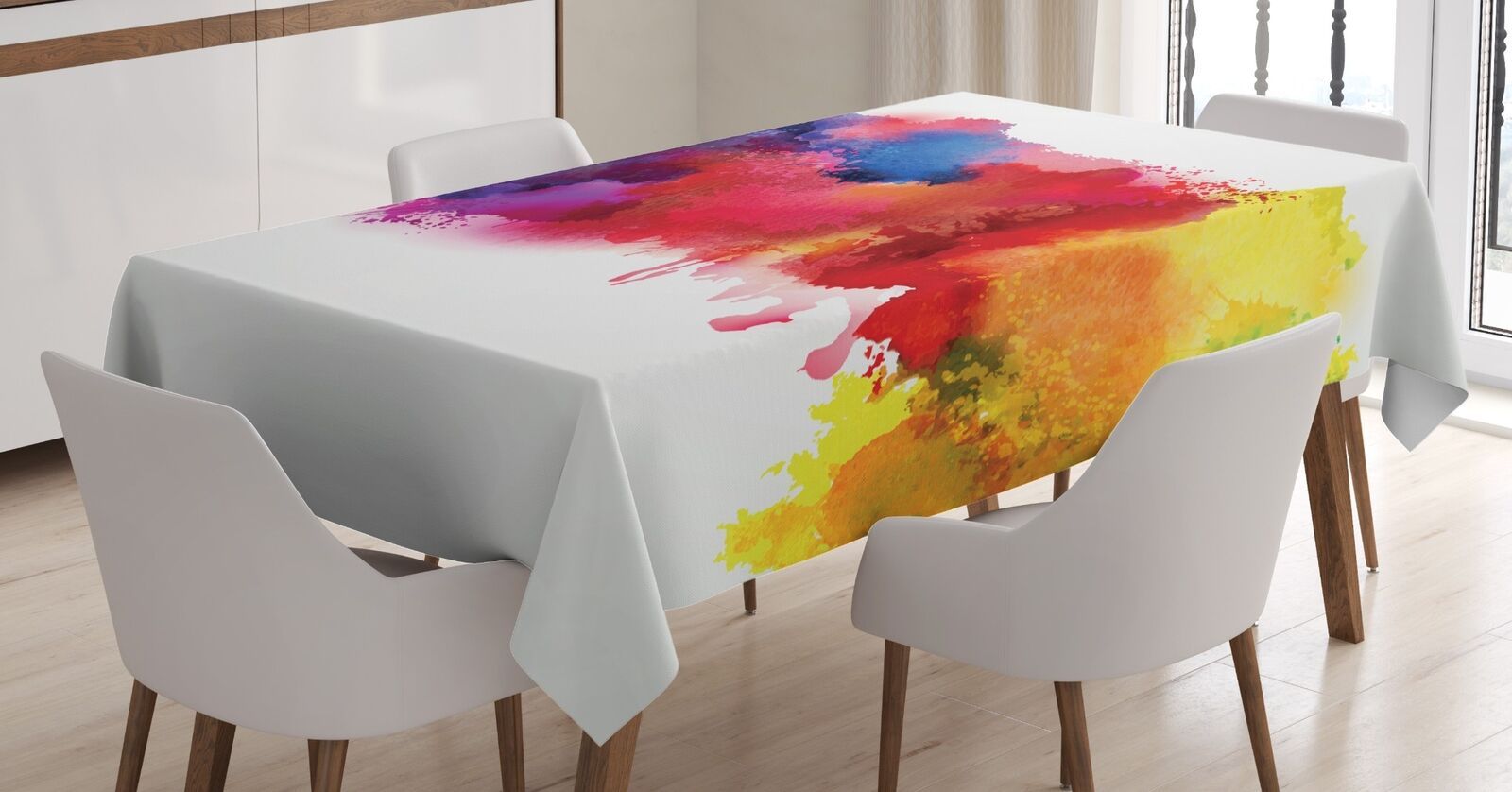 Rainbow Splash Tablecloth Watercolor Abstract Art Dining Table Linen ...