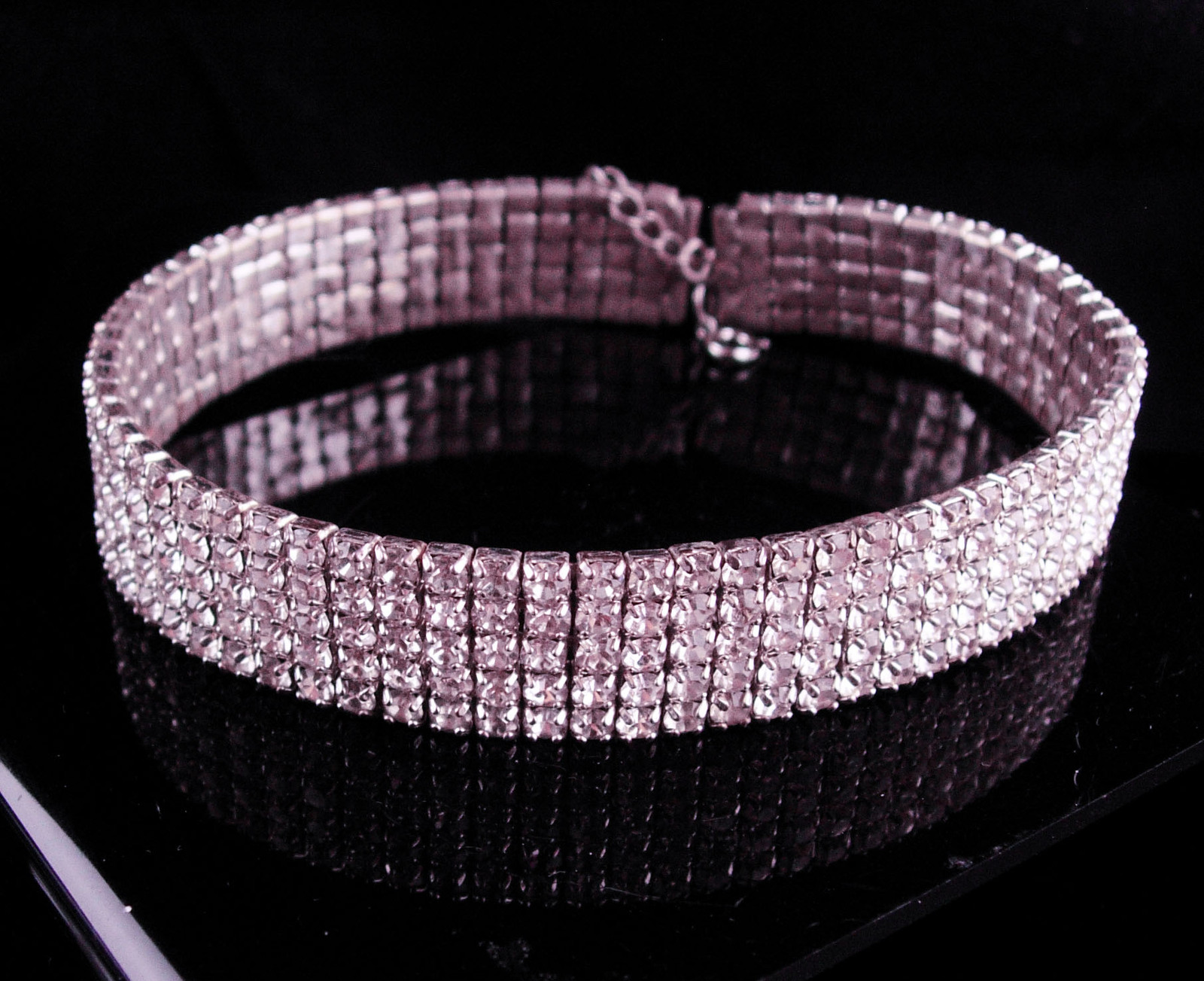 Primary image for Vintage collar rhinestone Choker - coiled necklace - 5 row flexible necklace - D