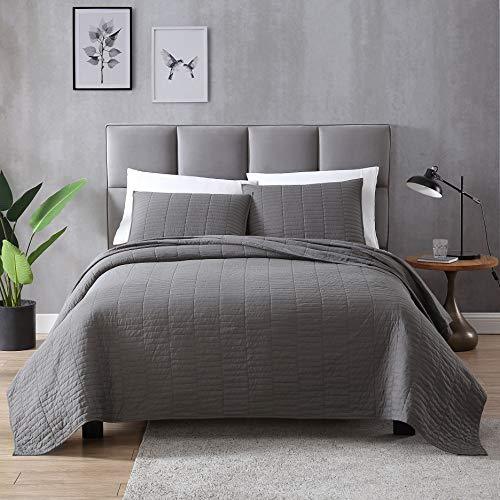 EXQ Home Quilt Set Full/Queen Size Grey 3 Piece,Lightweight