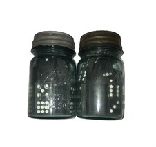 Wood Dominoes In Early 1900s Ball Mason Jars Set Of 2 - $31.62