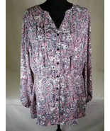 Terra &amp; Sky Womens Shirt 1X 16w-18W Pink Blue Paisley Tie Back Roll Sleeves - $15.99